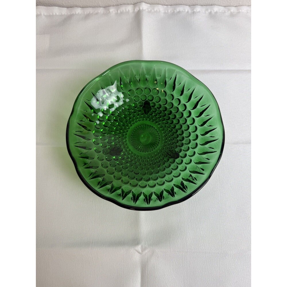 Vintage Emerald Green Glass "English Hobnail” 3 Footed Candy Dish ~ Beautiful
